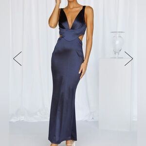 Satin Midi Dress Dark Blue by Hello Molly - Size 4